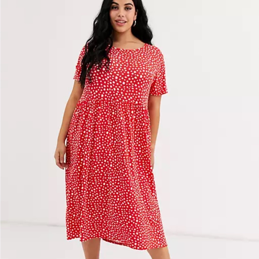 ASOS Wednesday’s Girl Smudge Spot Midi Smock Short Sleeve Dress Plus Size Curve